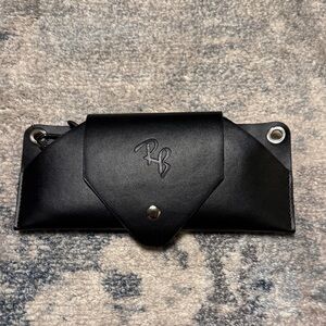 Black Leather Sunglasses Holder with Snap Closure
